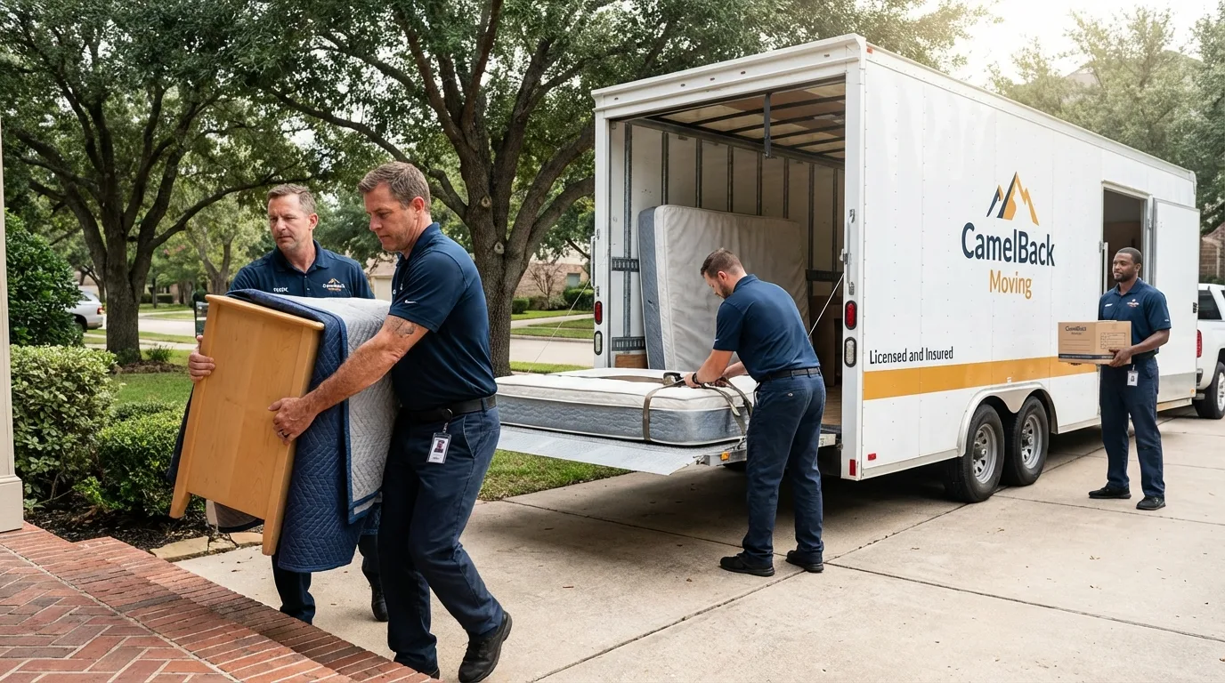 Crew loading residential truck for cross-state move from Lewiston, ME