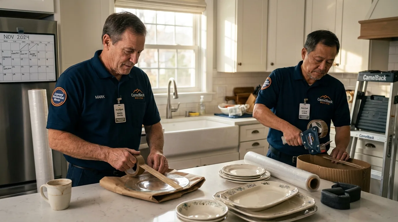 Professional crew packing kitchen dishware in Lewiston, ME